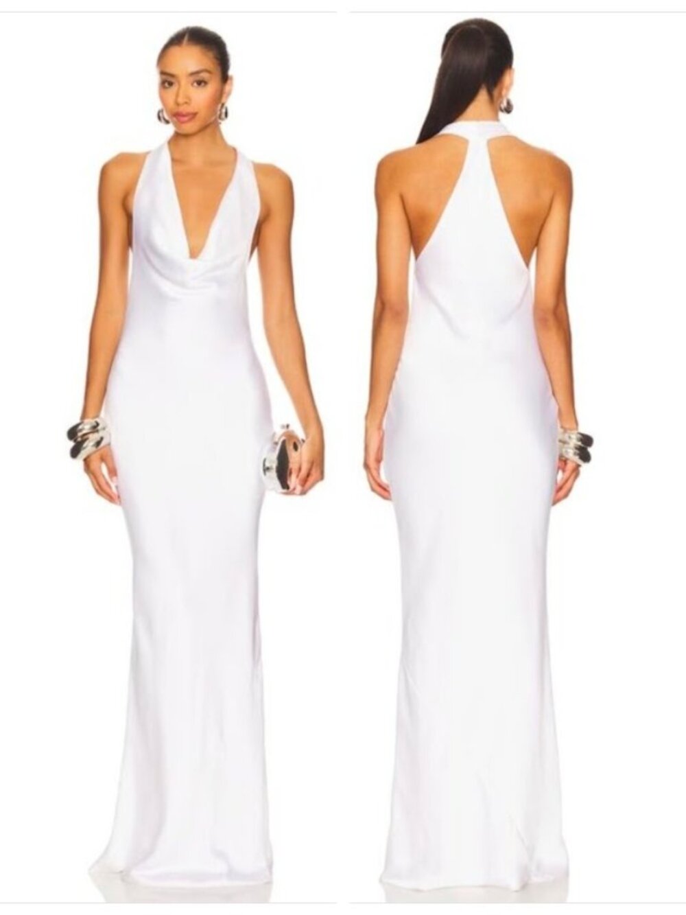 NWT Norma Kamali Halter Drape Bias Gown In Snow white Size S